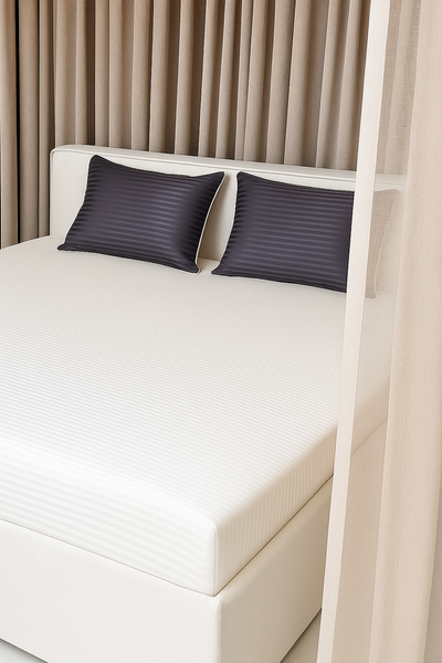 Простыня  натяжная Сатин 80x190 Boston Ivory Beige Stripe BEISF819 фото
