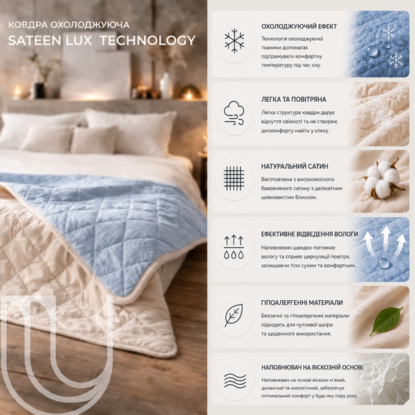 Ковдра Охолоджуюча Sateen Lux U-TEK technology 200х220 KCSL17521 zdjęcia 3