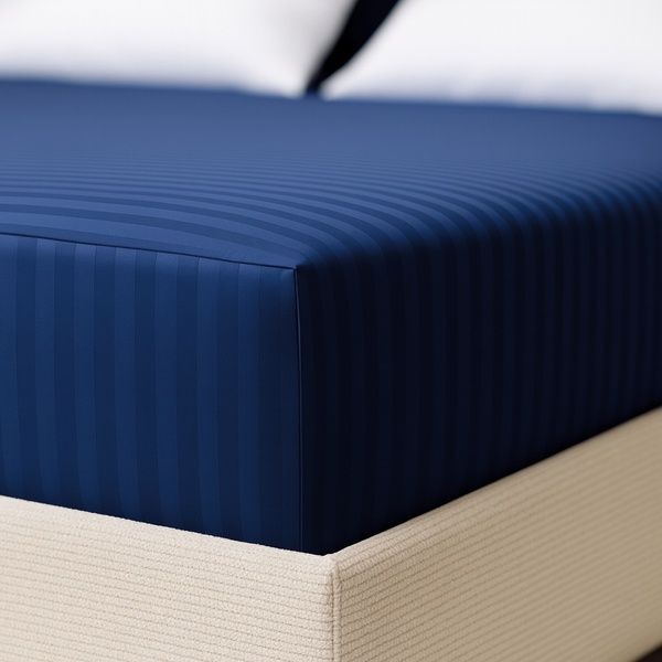 Satin fitted sheet 200х200 Boston Royal Blue Stripe BRBS819 photos 3