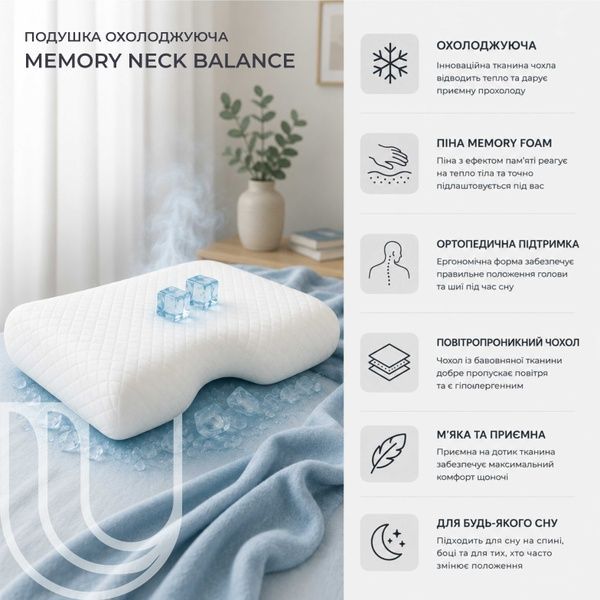 Подушка охолоджуюча U-tek Memory Neck Balance 50х40х12 CMNK5412 фото